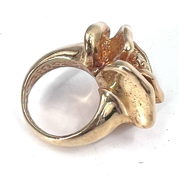 14k Yellow Italian Gold Large Flower Ring 5 grams Size 9 Hollow - Picture 8 of 12
